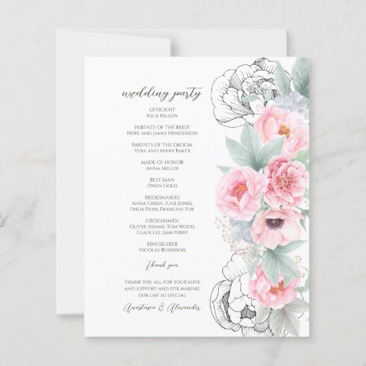 Budget Floral Wedding Program. (Achterkant)