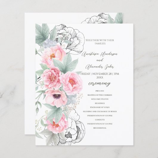 Budget Floral Wedding Program. (Voorkant / Achterkant)