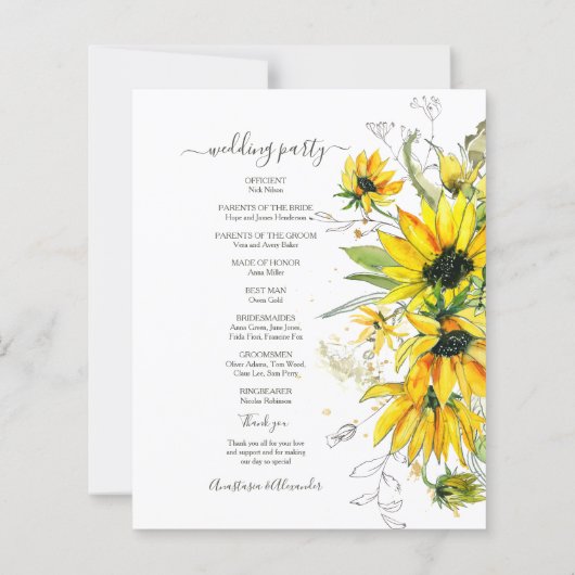 Budget Floral Wedding Program. (Achterkant)