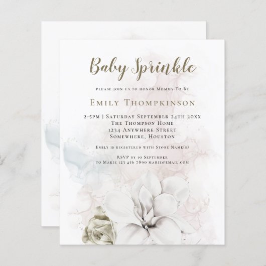 Budget Florals Gender Neutral Baby Sprinkle Shower (Voorkant / Achterkant)