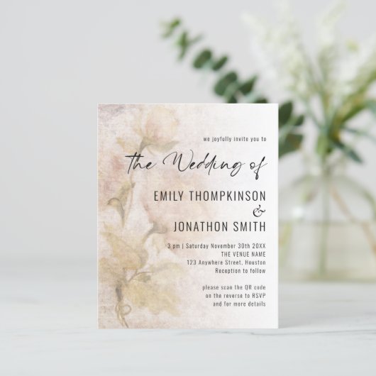 Budget Florals QR Code Wedding Invite (Staand voorkant)