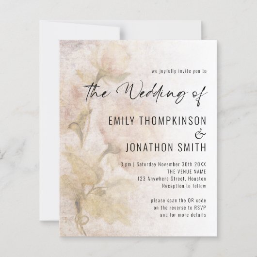 Budget Florals QR Code Wedding Invite (Voorkant)