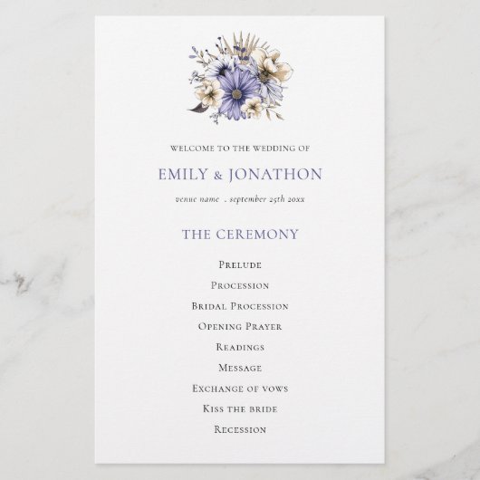 Budget Floraux pourpres Programme de mariage du fe (Devant)