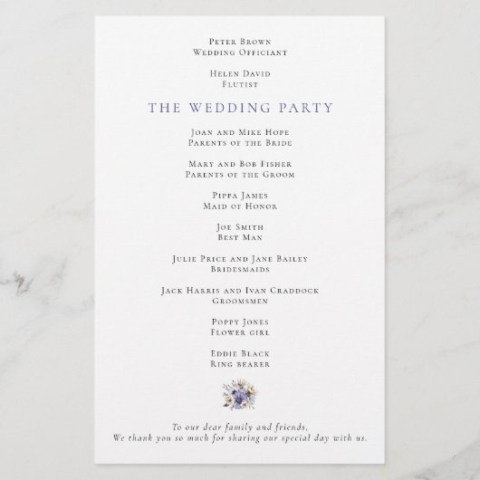 Budget Floraux pourpres Programme de mariage du fe (Dos)