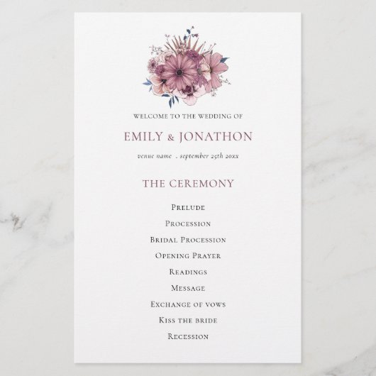 Budget Floraux pourpres Programme de mariage du fe (Devant)
