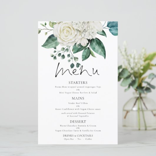Budget Flore blanche Eucalyptus Menu Mariage (Debout devant)