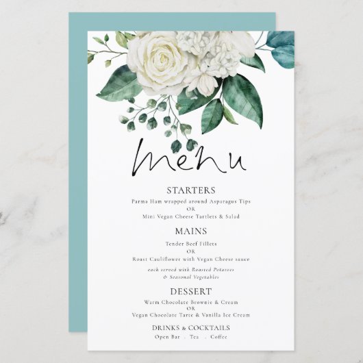 Budget Flore blanche Eucalyptus Menu Mariage (Devant / Derrière)