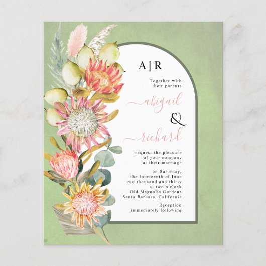 BUDGET Flowers QR code green bruiloft Uitnodiging (Voorkant)