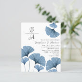 Budget Foliage Blue & White Weduwen Uitnodiging (Staand voorkant)