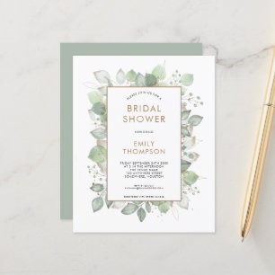 Budget Foliage Sage Gold Bridal Shower Uitnodiging