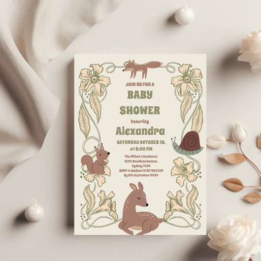 Budget Forest Friends Greenery Baby shower Flyer