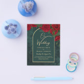 BUDGET ForestGreen RED Roses Winter Wedding INVITE Flyer (Enkel)