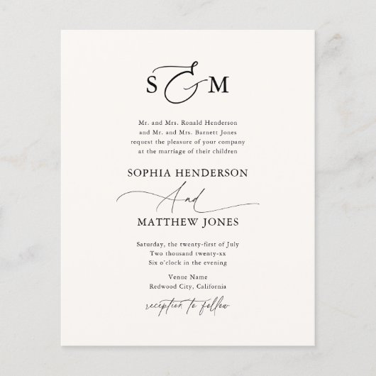 Budget Formeel Script Bruiloft uitnodiging Flyer (Voorkant)