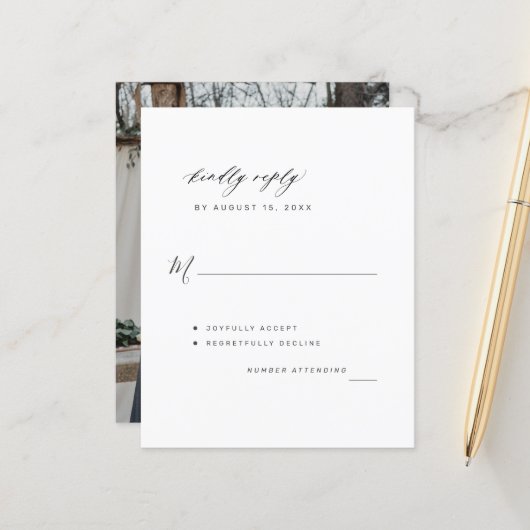 Budget foto bruiloft RSVP-kaart (Voorkant / Achterkant in situ)