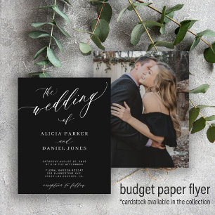 Budget foto chic script zwarte trouw uitnodiging flyer