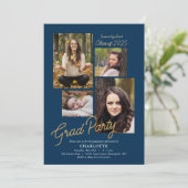 Budget Foto Collage Dark Blue Graduparty Kaart (Staand voorkant)