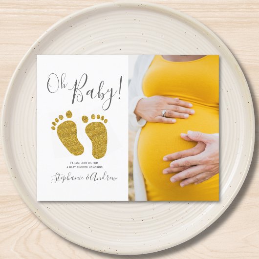 Budget Foto Gold Glitter Baby shower Uitnodiging
