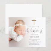 Budget foto Goud Glitter Cross Baptism Invite (Voorkant / Achterkant)