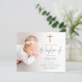 Budget foto Goud Glitter Cross Baptism Invite (Staand voorkant)