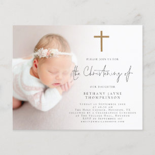 Budget foto Gouden Glitter Cross doopuitnodiging