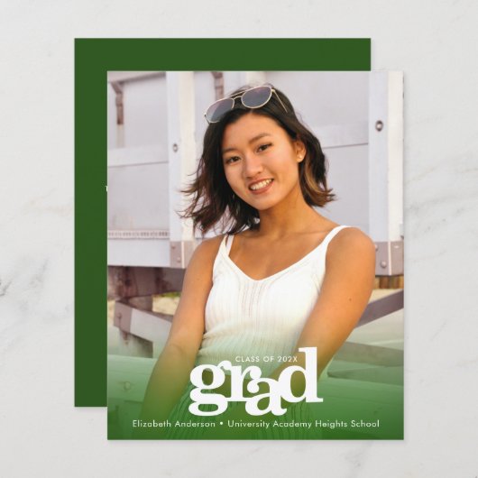 Budget foto groen afstuderen modern invitatie (Voorkant / Achterkant)