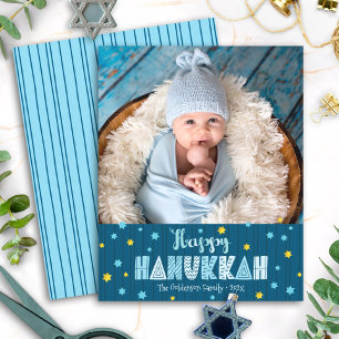 Budget foto Happy Chanoeka Blue Gold Stars Kaart