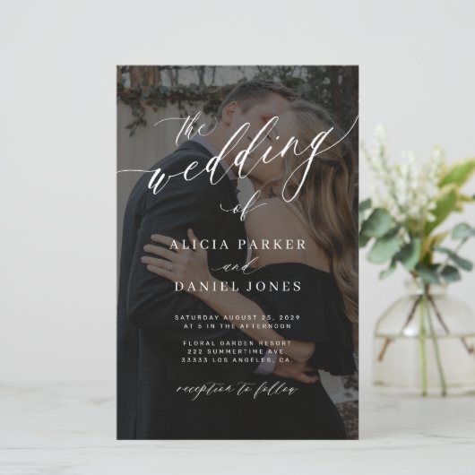 Budget foto overlay QR CODE bruiloft uitnodiging (Staand voorkant)