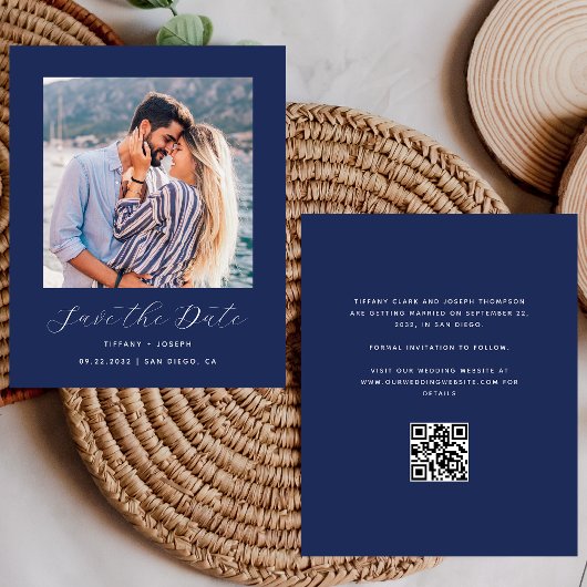 Budget Foto QR Code Navyblauw Save the Date