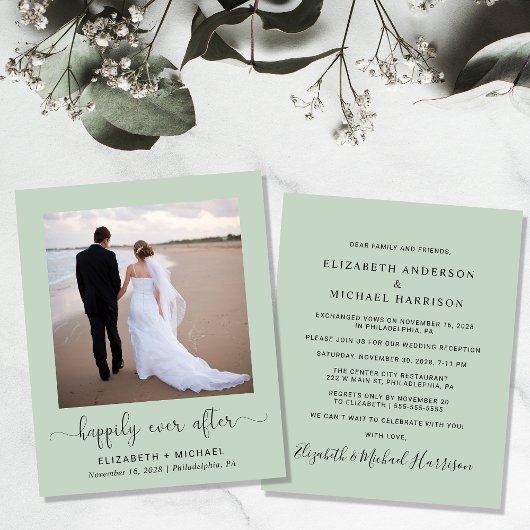 Budget Foto QR Code Sage Wedding Receptie Uitnodig