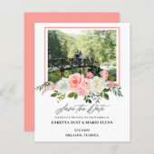 Budget Foto Roze bloemenbruiloft Save the Date (Voorkant / Achterkant)