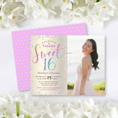 Budget Foto Sweet 16 Rainbow Glitter Gold Invite