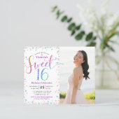 Budget Foto Sweet 16 Rainbow Glitter Stippen Invit (Staand voorkant)