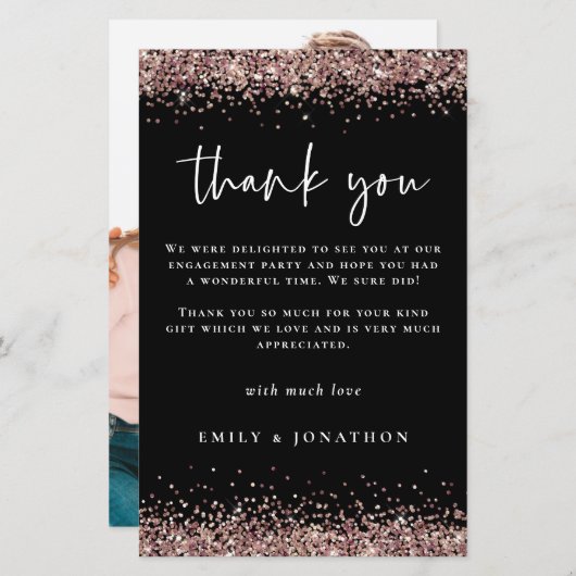 Budget Foto Verloving Roos Gold Glitter Bedankt (Voorkant / Achterkant)