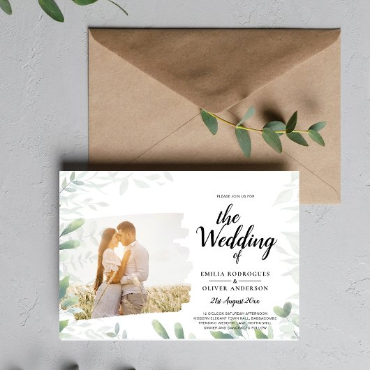 Budget Fotobruiloft Uitnodiging FOTO Greenery Flyer