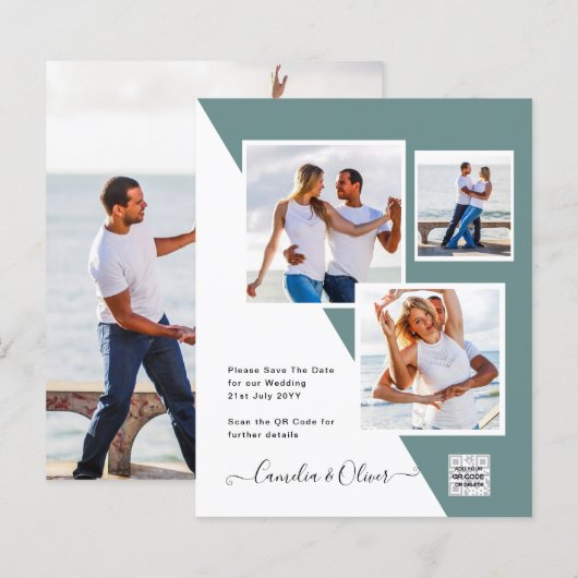 Budget Fotobruiloft Uitnodiging Opslagdatum QR-cod (Voorkant / Achterkant)