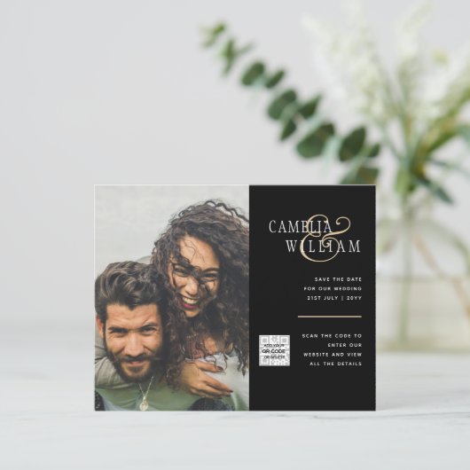 Budget Fotobruiloft Uitnodiging Opslagdatum QR-cod (Staand voorkant)