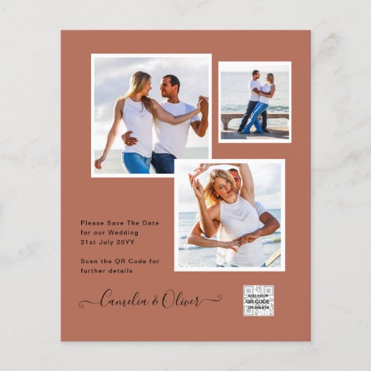 BUDGET Fotobruiloft Uitnodiging Opslagdatum QR-cod Flyer (Voorkant)