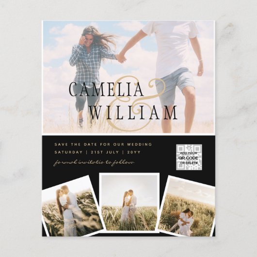 BUDGET Fotobruiloft Uitnodiging Opslagdatum QR-cod Flyer (Voorkant)