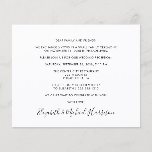 Budget fotostrip bruiloftsreceptie uitnodiging (Achterkant)