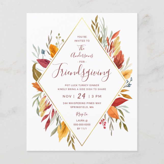 Budget Friendsgiving Autumn Foliage Uitnodiging (Voorkant)
