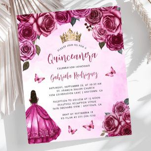 Budget Fuchsia Roze Bloemen Quinceañera Uitnodigen