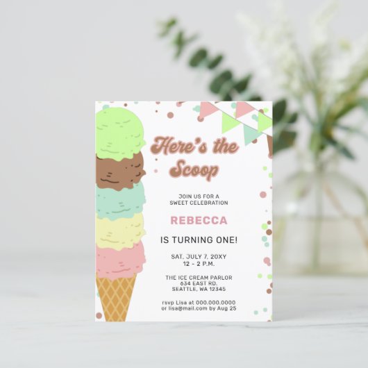 Budget Fun Ice crème, Birthday-uitnodiging (Staand voorkant)