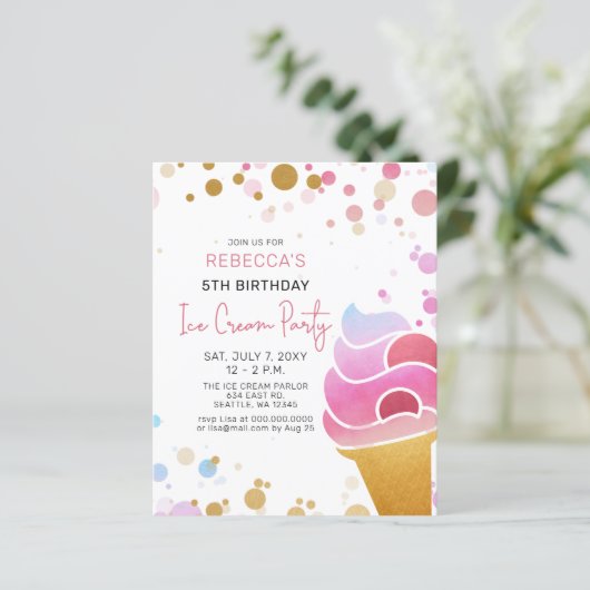 Budget Fun Ice crème, Birthday-uitnodiging (Staand voorkant)