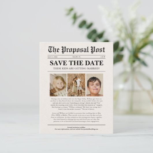 Budget Fun Photo Bruiloft Krant Save The Date (Staand voorkant)