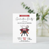 BUDGET Fun Red Script Afstuderen BBQ Uitnodiging (Staand voorkant)