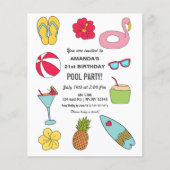 Budget Fun Summer Pool Party Birthday Invitation (Voorkant)
