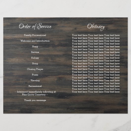 Budget Funeral American Flag Memorial Programme (Achterkant)