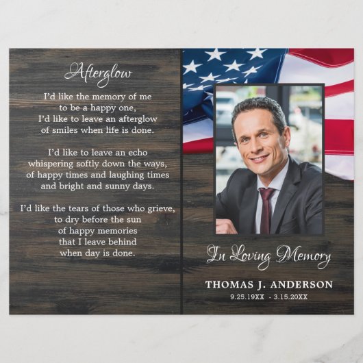 Budget Funeral American Flag Memorial Programme (Voorkant)