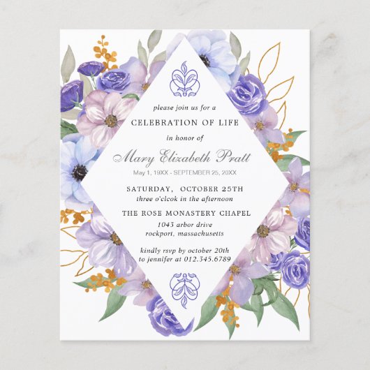 Budget Funeral Invitation Paars Floral (Voorkant)