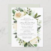 Budget Funeral Memorial White Floral Invitation (Voorkant / Achterkant)